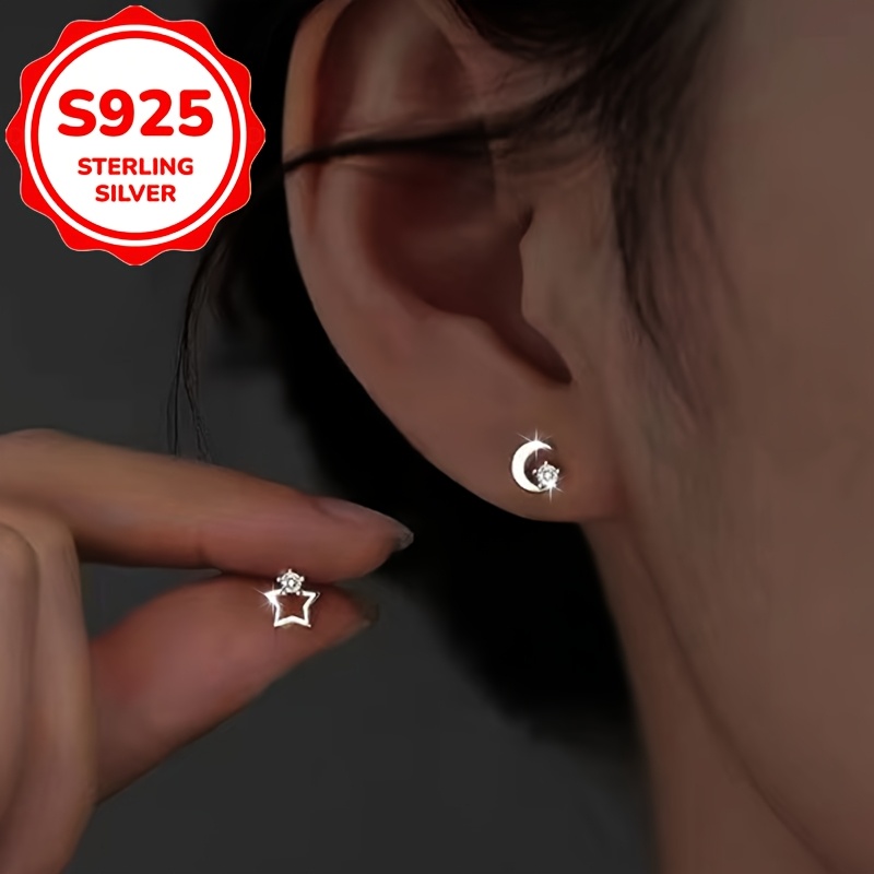 2pcs Women's S925 Pure Silver Rainbow Circle Earrings